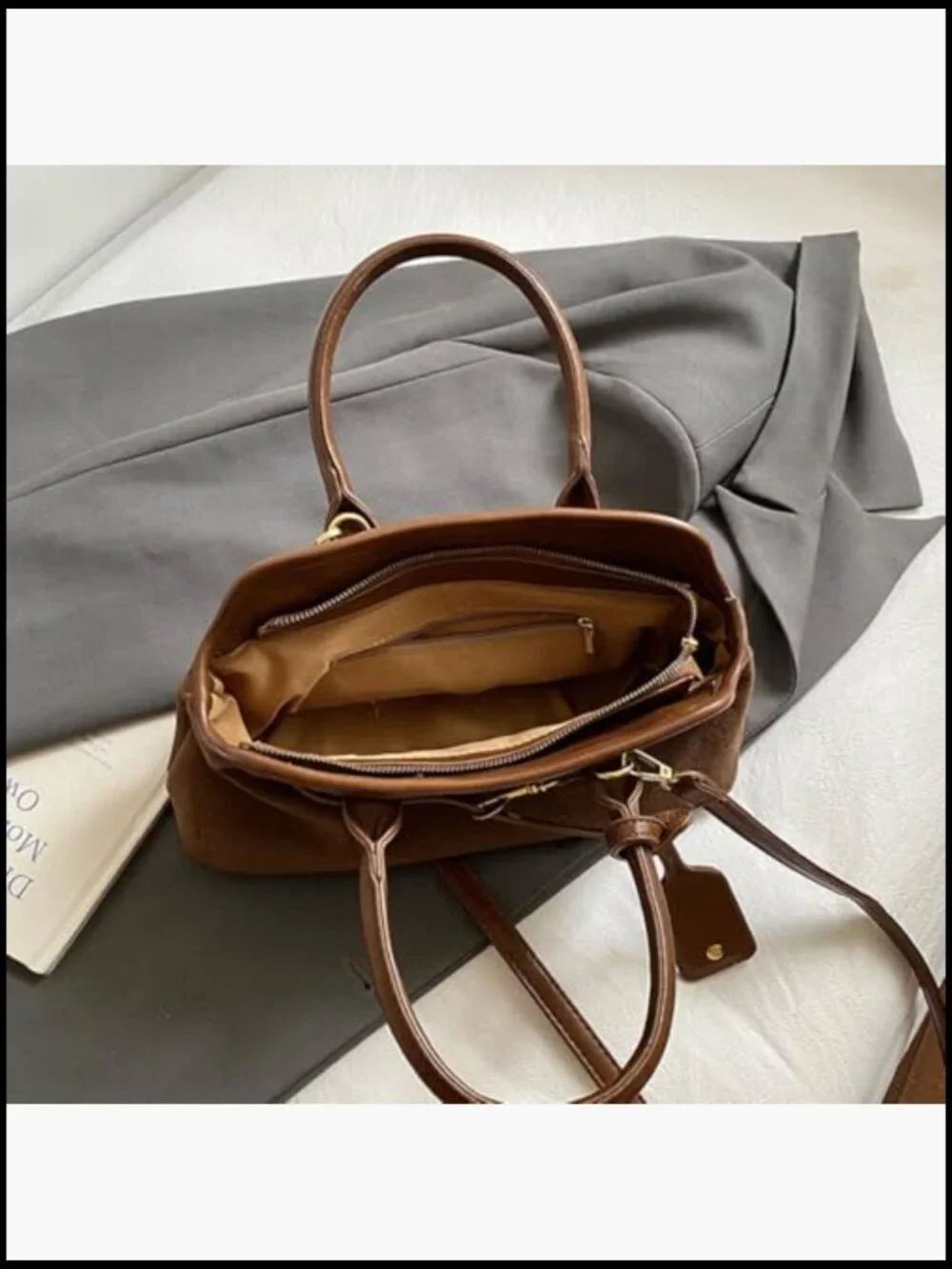 Faux Suede Slouchy Hobo Bag Tote Shoulder Crossbody Purse Vintage Fall Handbag